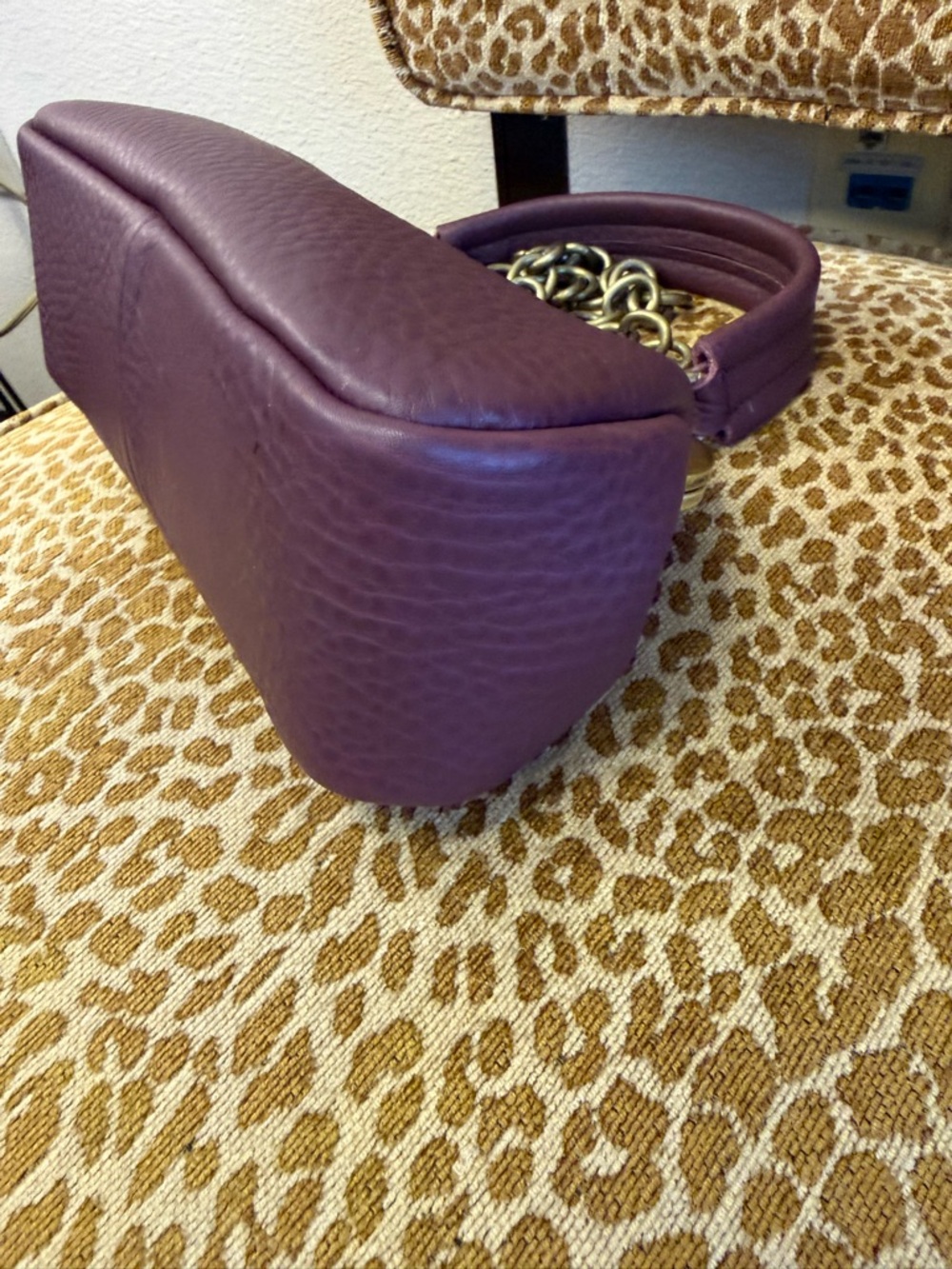 HANDMADE Burgundy/Plum Leather Satchel/Shoulder Bag w Bow Kisslock Gold hardware - Picture 11 of 16